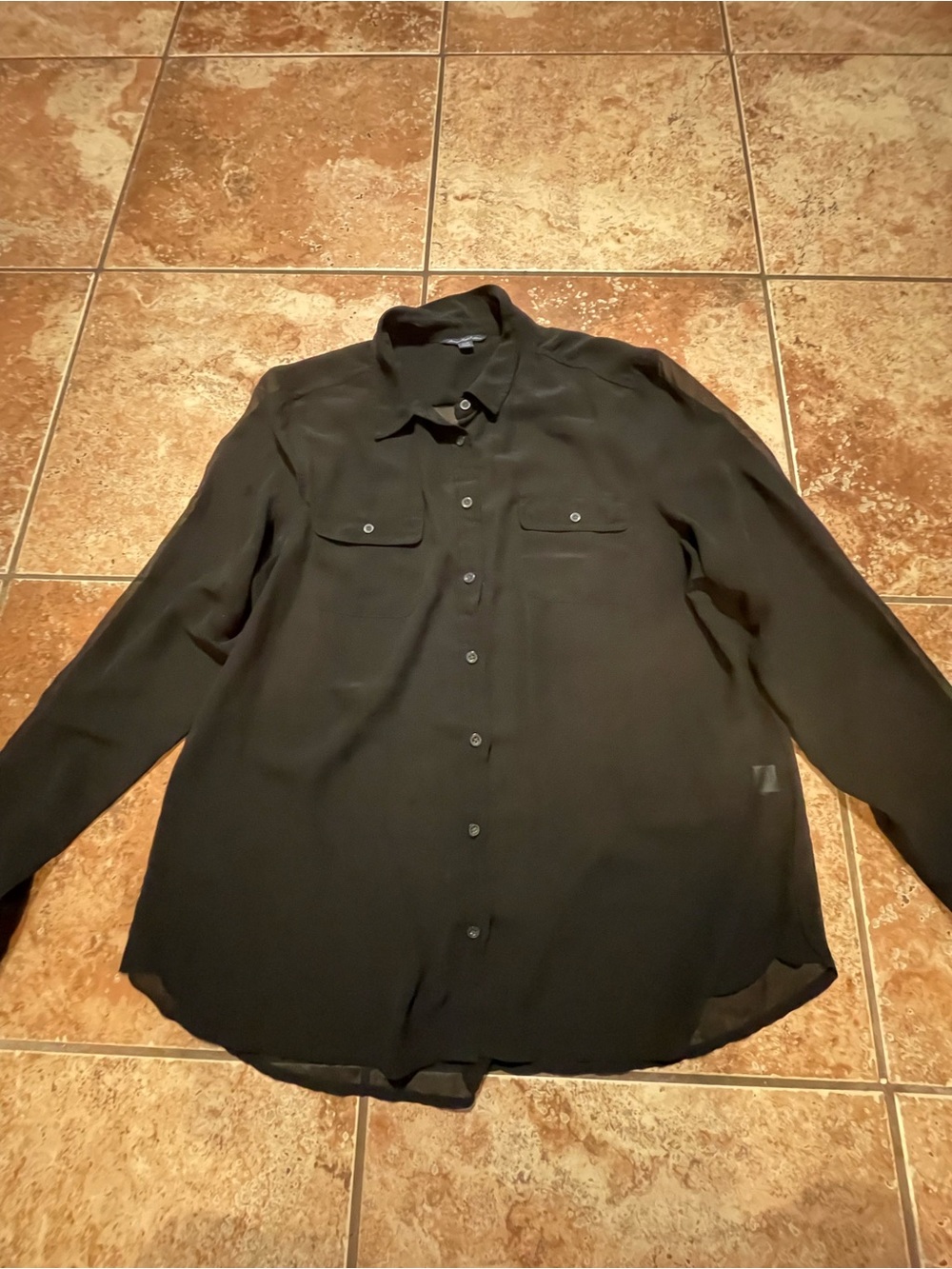 Women’s American Eagle Outfitters Black Solid Long Sleeve Button Up Shirt XL